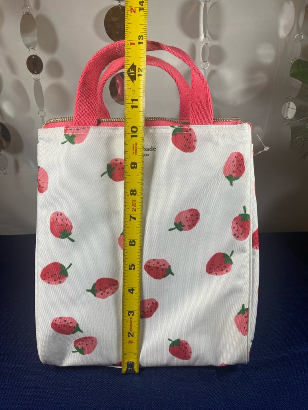 Kate Spade ♠️ White Canvas Strawberry Lunch Tote with Pink and Green accents - Picture 8 of 10